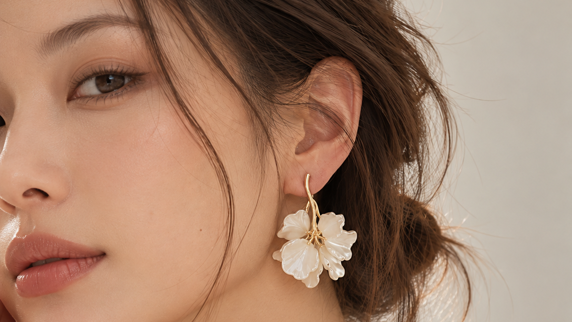 White Floral Drop Earrings